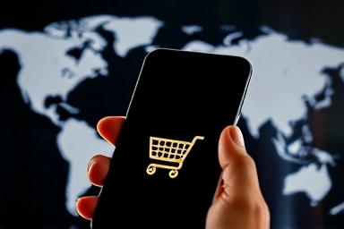Online shopping app with global delivery concept.