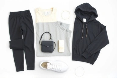 Athleisure fashion flat lay with versatile items