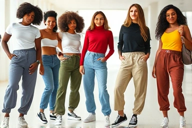 Diverse models showcasing stylish baggy pants outfits.