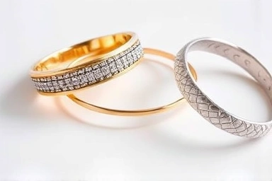 Variety of stylish bangle bracelets laid out artistically.