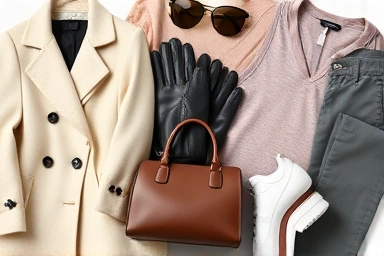 Essential fashion items symbolizing a curated sale shopping list.