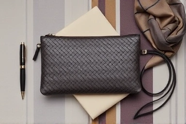 Bottega Veneta Intrecciato clutch with luxury essentials