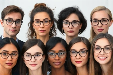 Diverse people wearing stylish browline glasses for different face shapes