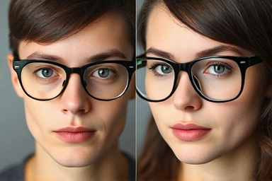 Close-up showing perfect browline glasses enhancing facial features