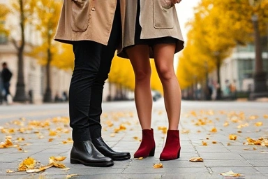 Stylish couple in autumn Chelsea boots on city street