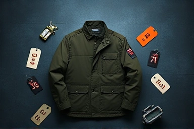 CP Company Goggle Jacket with discount icons and tags.