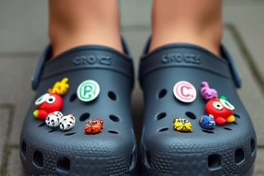 Crocs shoes personalized with diverse Jibbitz charms