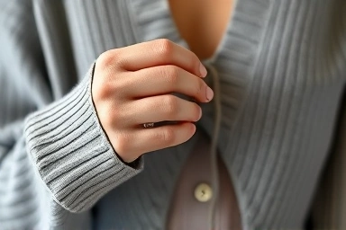 Close-up of luxurious cropped cardigan fabric and texture.