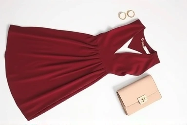 Fashionable cutout dress flat lay with accessories