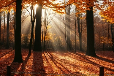 Autumn forest with rich earthy colors, natural light.