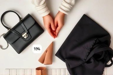 Elegant designer fashion arrangement, subtle savings cues