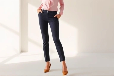 Man wearing well-fitting Giordano pencil-fit slacks, long silhouette.