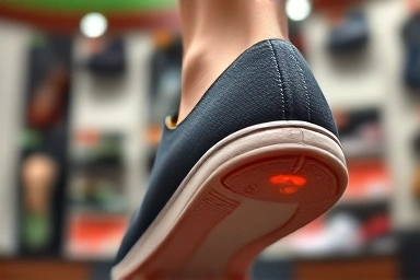 Person wearing new shoe with blister patch on heel.