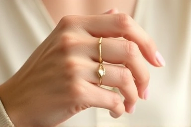 Elegant layered silver and gold rings on a hand