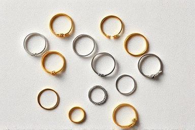 Flat lay of minimalist gold and silver rings for layering