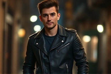 Diverse people wearing stylish leather jackets, showcasing different fits.
