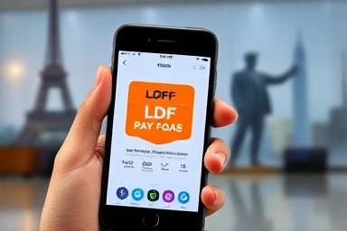 LDF PAY app on smartphone with travel background