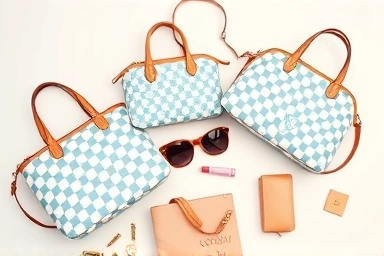 Collection of Louis Vuitton Damier Azur bags and accessories.