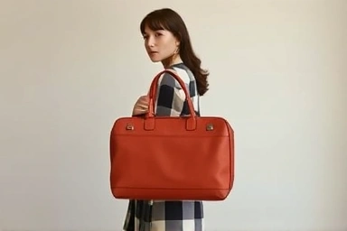 Woman with Marni Trunk bag, elegant fashion accessory.