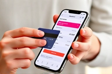 Online shopping transaction with credit card and smartphone.