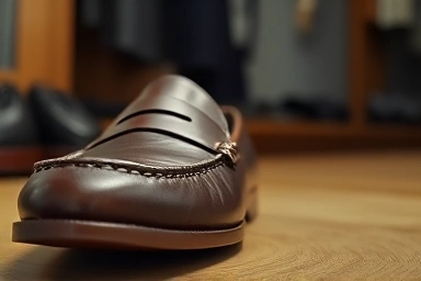 Close-up of premium men's leather loafer, showcasing craftsmanship.