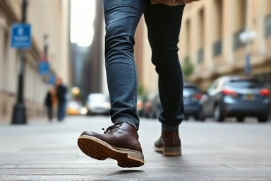 Stylish man wearing chunky ugly shoes, confident stride