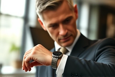 Man choosing a sophisticated watch, symbolizing personal style.