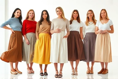 Women styling midi skirts in various fashion looks