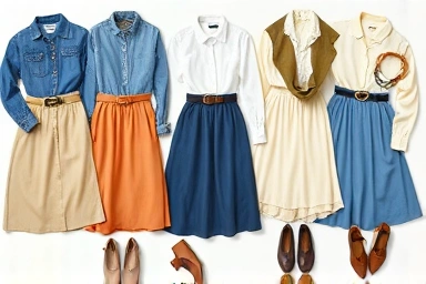 Midi skirts and fashion accessories laid out for styling
