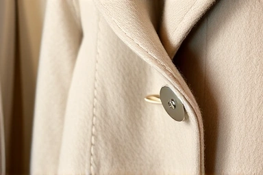 Close-up of luxury minimalist coat fabric and craftsmanship.
