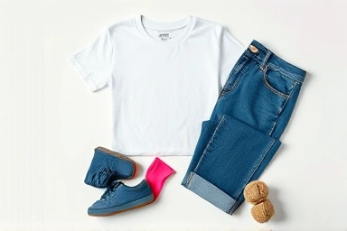 Fashion flat lay with neon socks accent