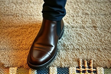 Feet in comfortable new shoes, no blisters.