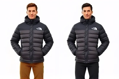 North Face Nuptse 700 jacket fit comparison for different body types.