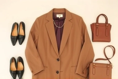 Oversized blazer fashion flat lay, styling accessories.