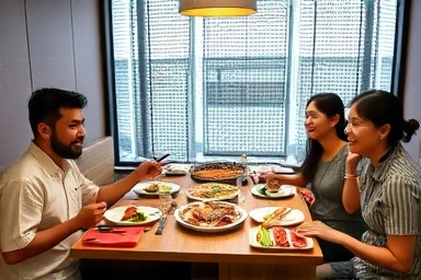 Family enjoying Korean BBQ in a private dining room.