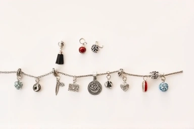 Assortment of Pandora charms and bracelets for size selection.