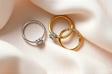 Elegant Pandora rings arranged artistically, showcasing mixed metals and gemstones.