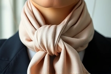 Elegant close-up of a petit scarf knot for stylish neckwear.