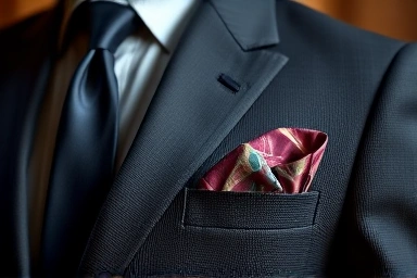 Men's suit jacket with elegant pocket square.
