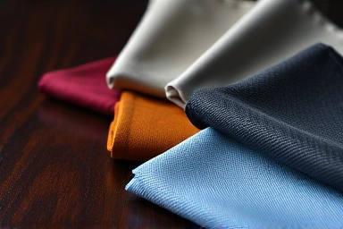Artistic arrangement of colorful folded pocket squares.