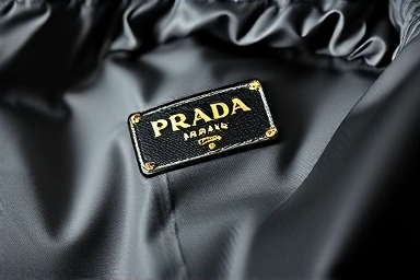 Close-up of Prada Re-Nylon bag texture and logo.