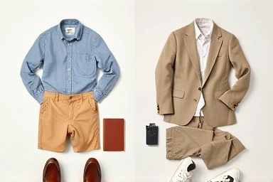 Flat lay of classic and modern preppy fashion items