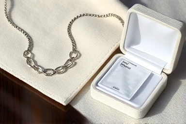 Silver necklace care kit: polishing cloth, airtight box, silica gel
