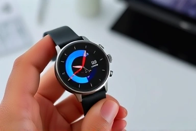 Close-up of a smartwatch with an animated face