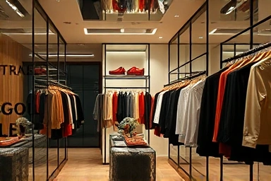 Luxurious fashion boutique interior, high-end clothing sale