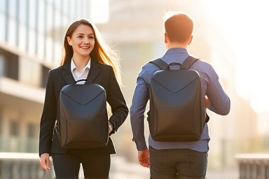 Students and professionals carrying functional, stylish backpacks in a city.