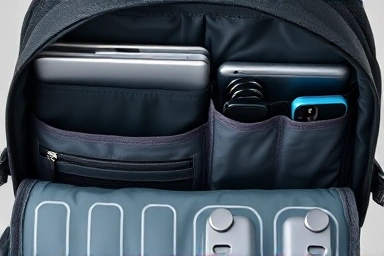 Close-up of backpack interior, highlighting laptop protection and organization.