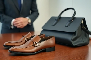 Elegant office accessories and clothing details.