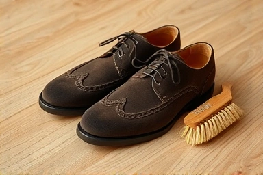 Pristine suede shoes with care brush