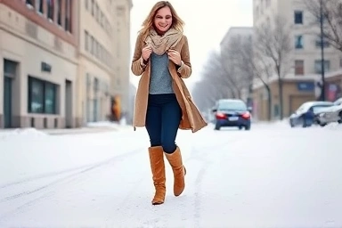 Stylish woman wearing well-maintained ugg boots in winter.